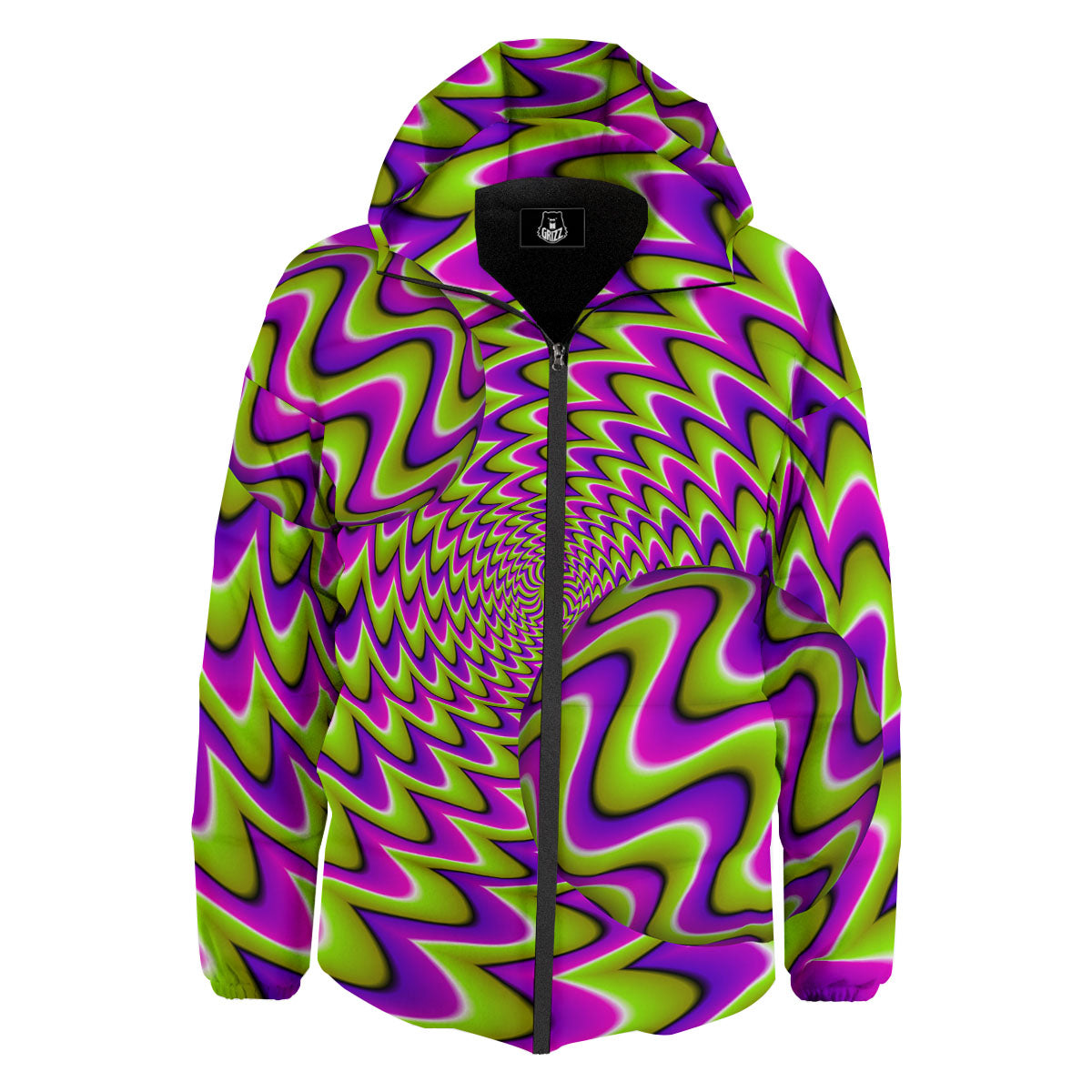 Moving Optical Illusion Green Twisted Down Jacket-grizzshop