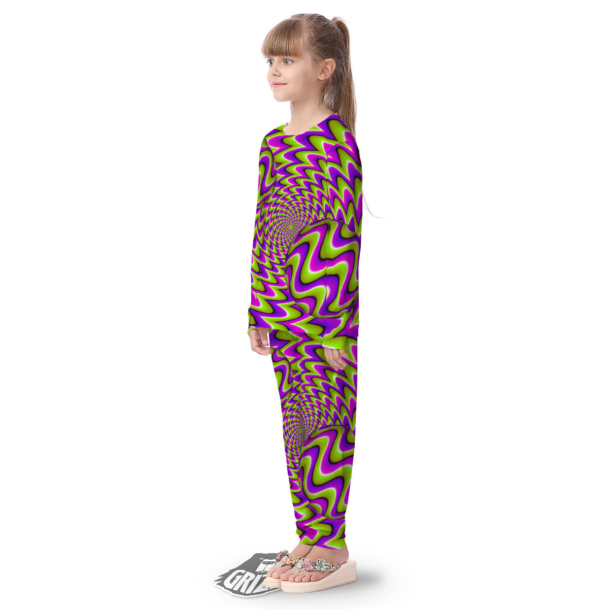 Moving Optical Illusion Green Twisted Kid's Pajamas-grizzshop
