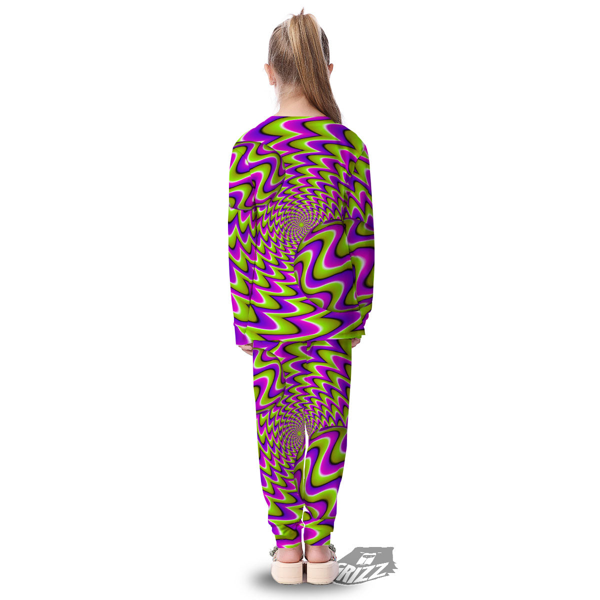 Moving Optical Illusion Green Twisted Kid's Pajamas-grizzshop