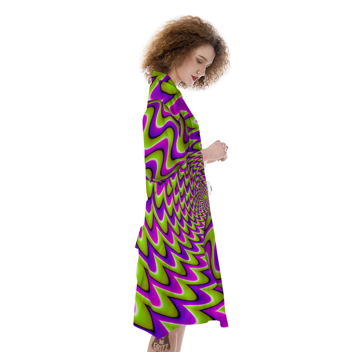 Moving Optical Illusion Green Twisted Kimono-grizzshop