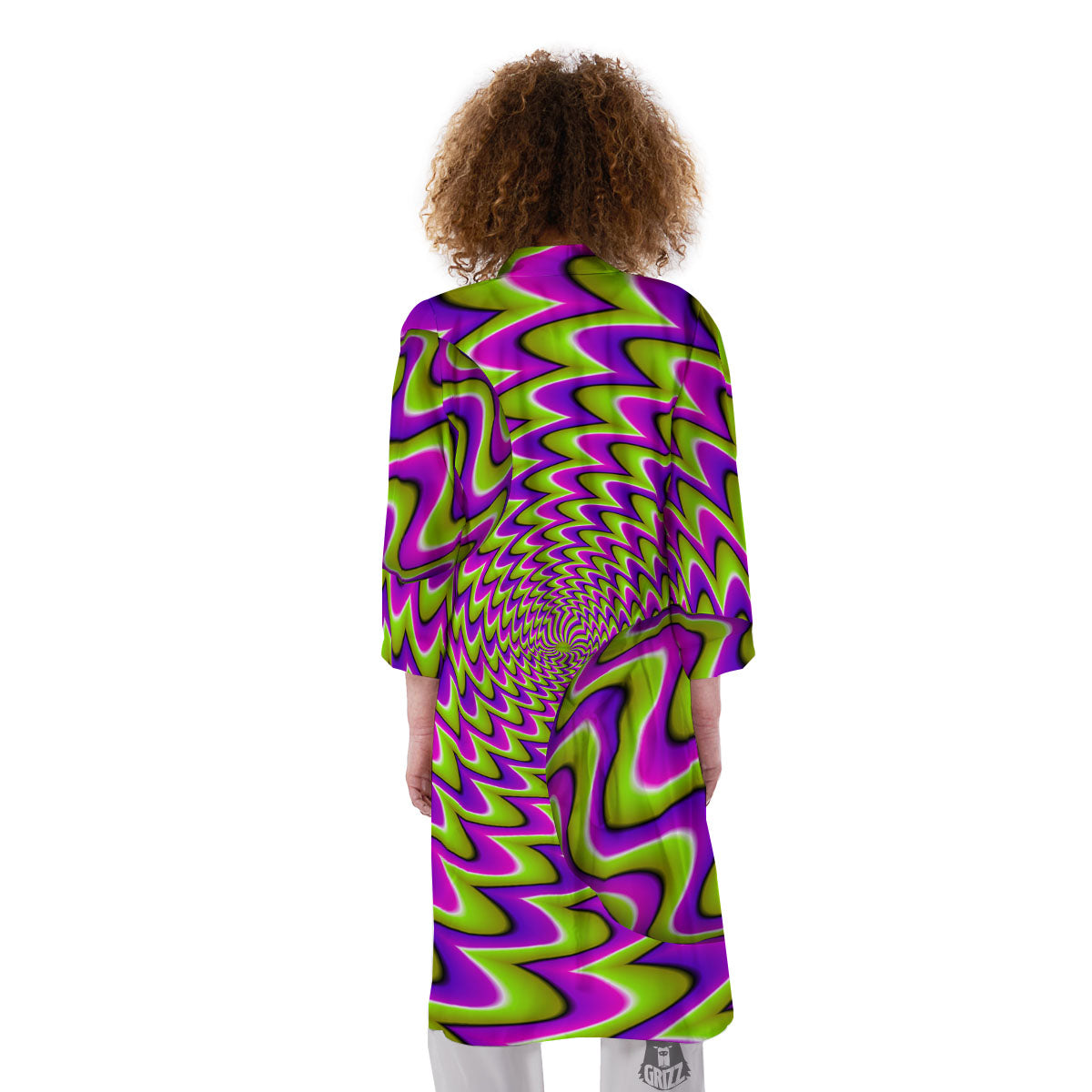 Moving Optical Illusion Green Twisted Kimono-grizzshop