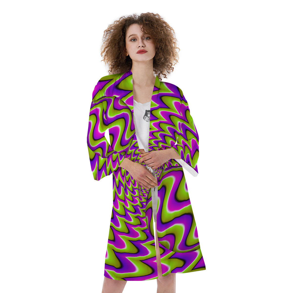 Moving Optical Illusion Green Twisted Kimono-grizzshop