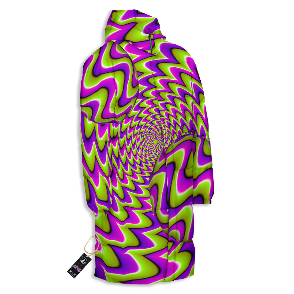 Moving Optical Illusion Green Twisted Long Down Jacket-grizzshop