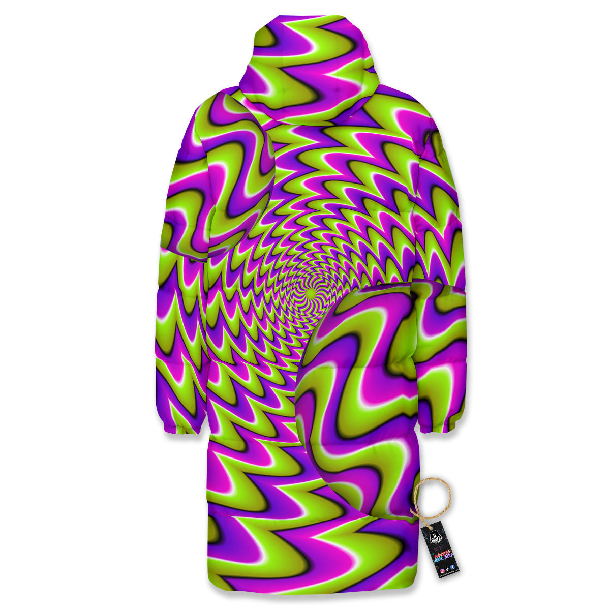 Moving Optical Illusion Green Twisted Long Down Jacket-grizzshop