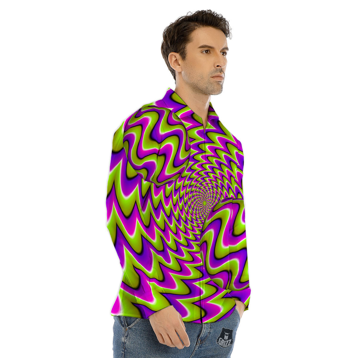 Moving Optical Illusion Green Twisted Men's Dress Shirts-grizzshop