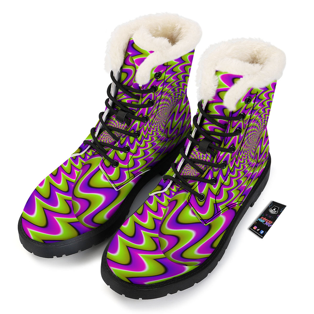 Moving Optical Illusion Green Twisted Winter Boots-grizzshop