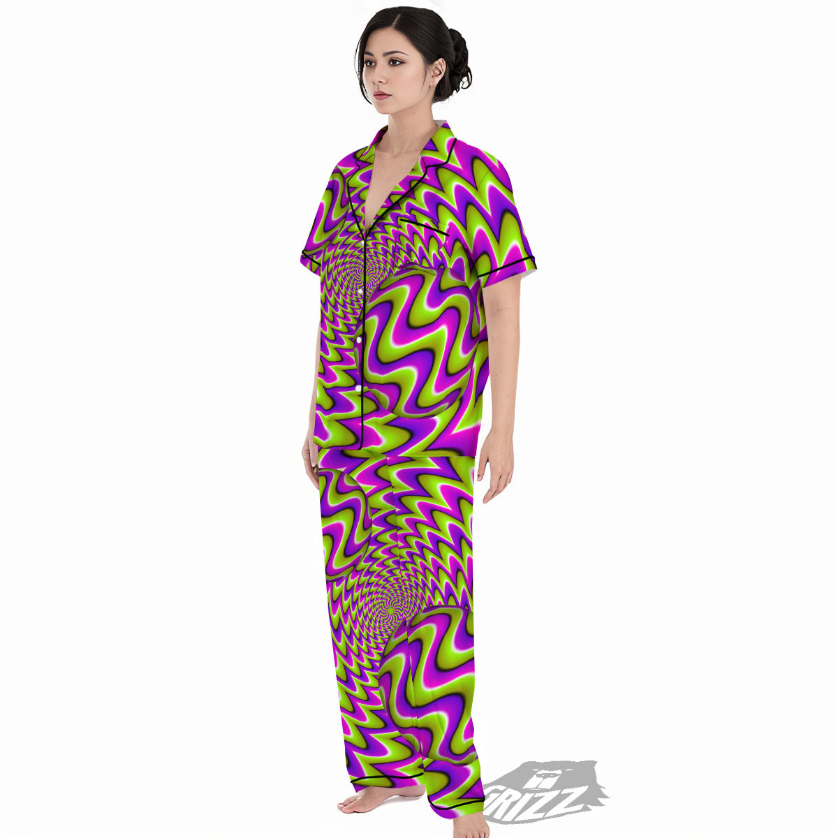 Moving Optical Illusion Green Twisted Women's Pajamas Set-grizzshop