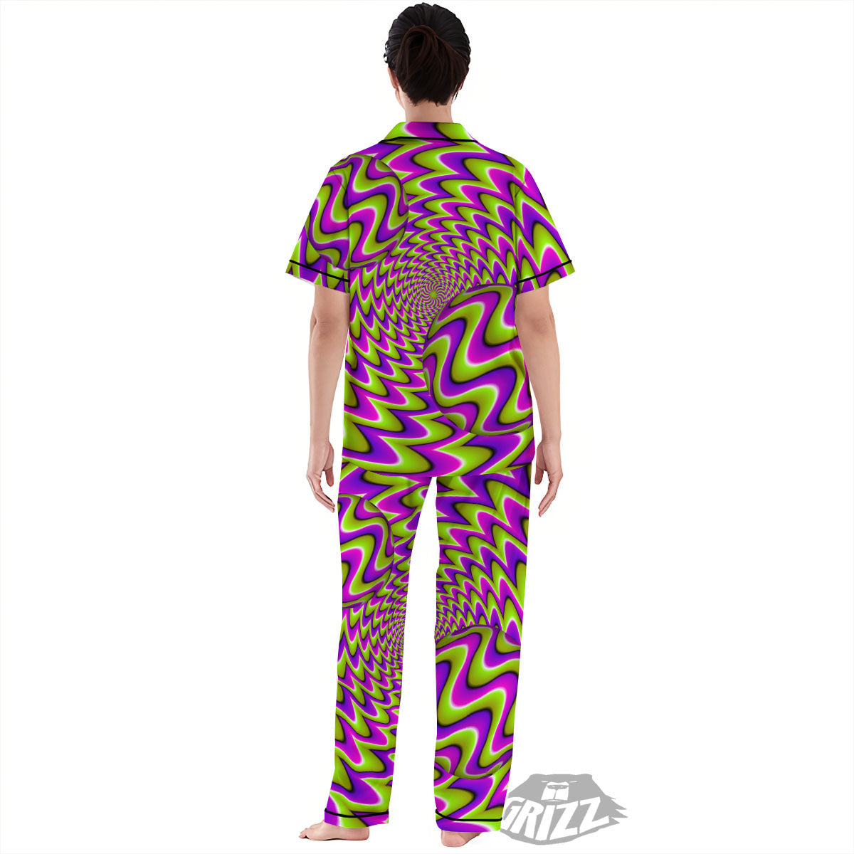 Moving Optical Illusion Green Twisted Women's Pajamas Set-grizzshop