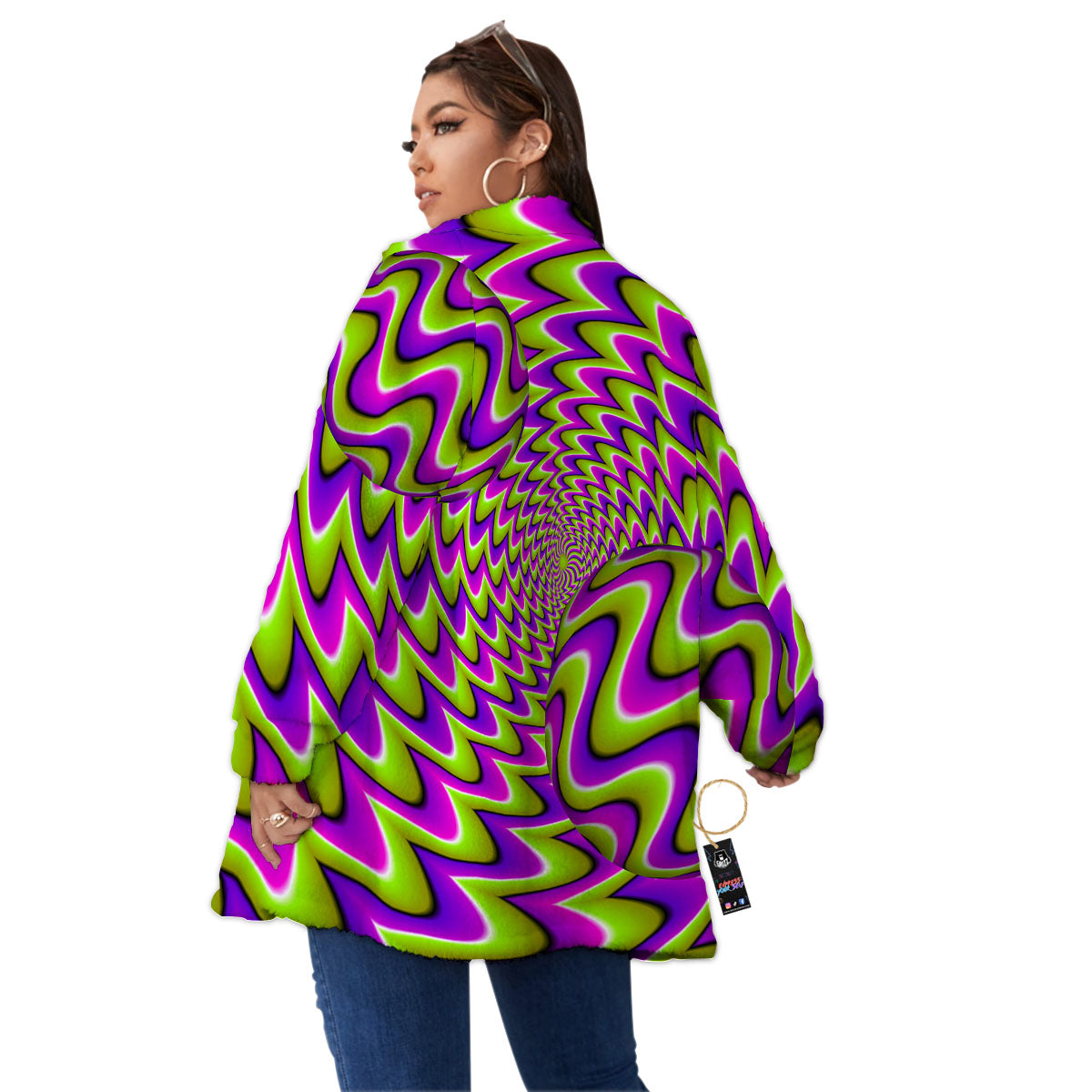 Moving Optical Illusion Green Twisted Women's Sherpa Jacket-grizzshop