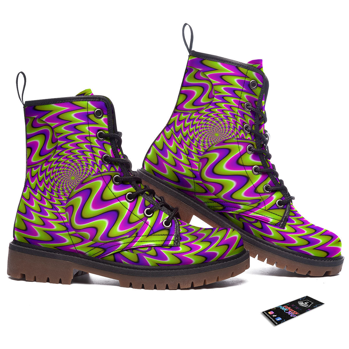 Moving Optical Illusion Green Twisted Work Boots-grizzshop