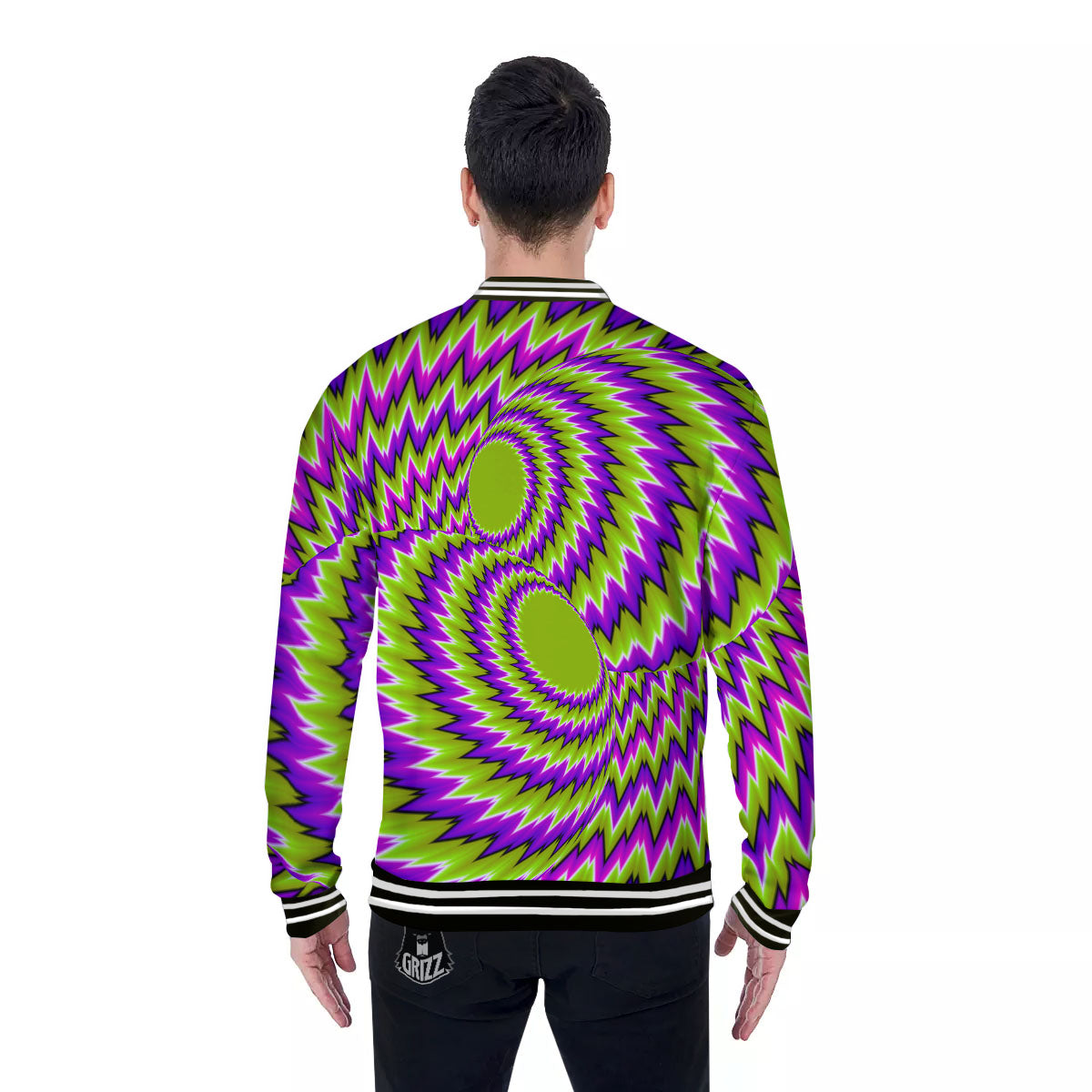 Moving Optical Illusion Green Vortex Baseball Jacket-grizzshop