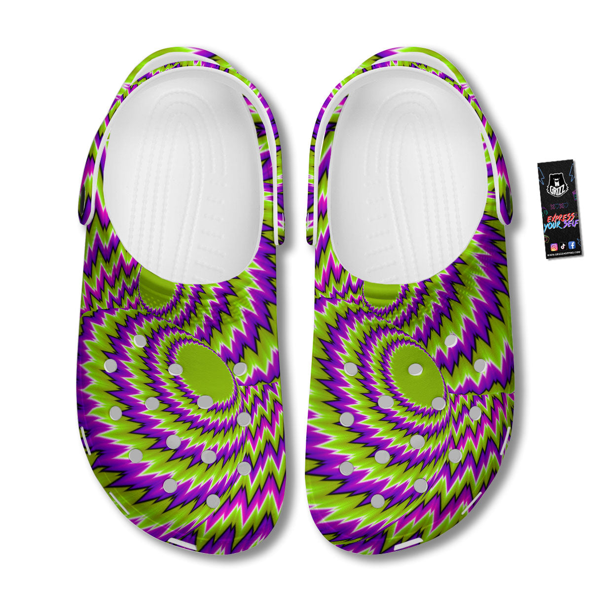 Moving Optical Illusion Green Vortex Clog-grizzshop