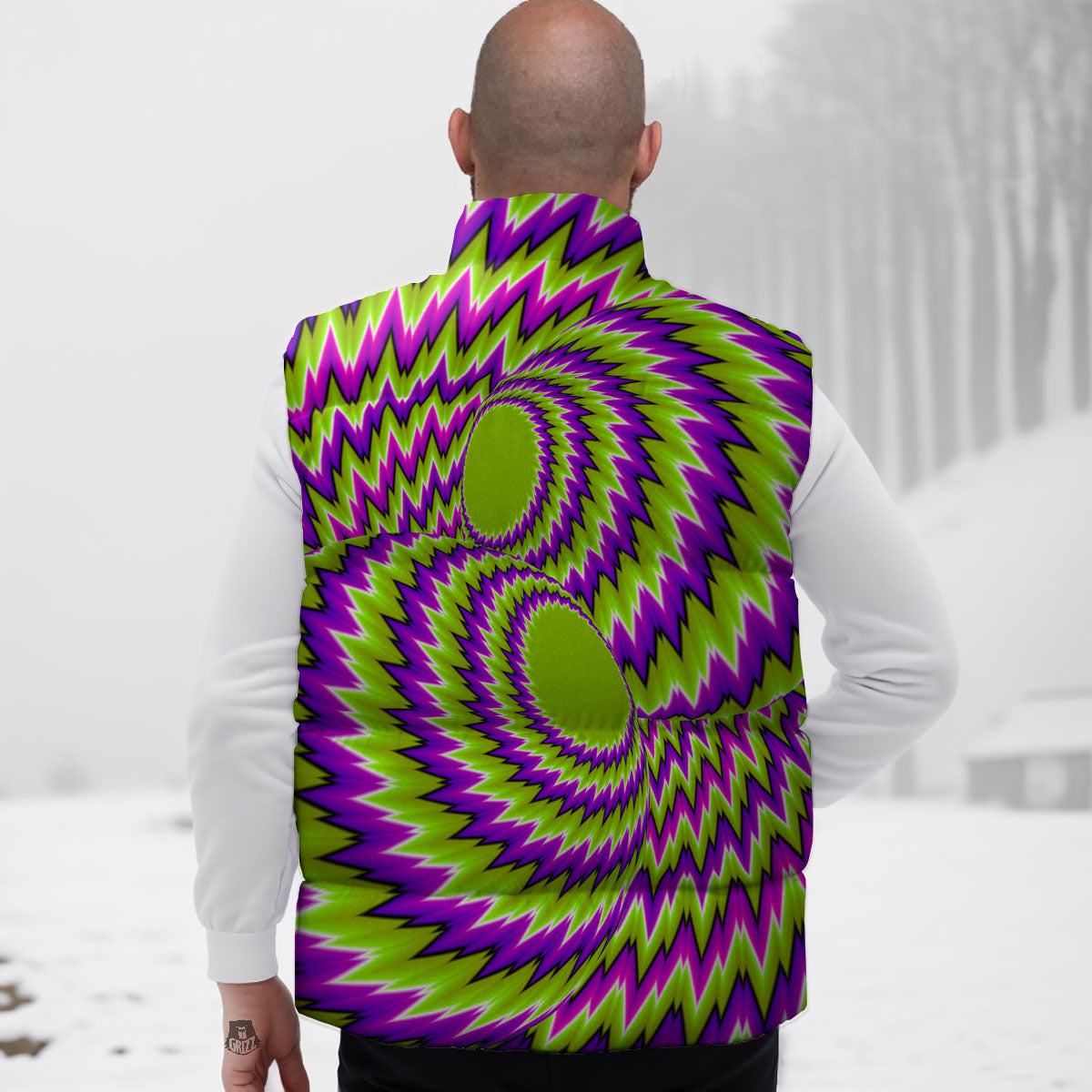 Moving Optical Illusion Green Vortex Down Vest-grizzshop