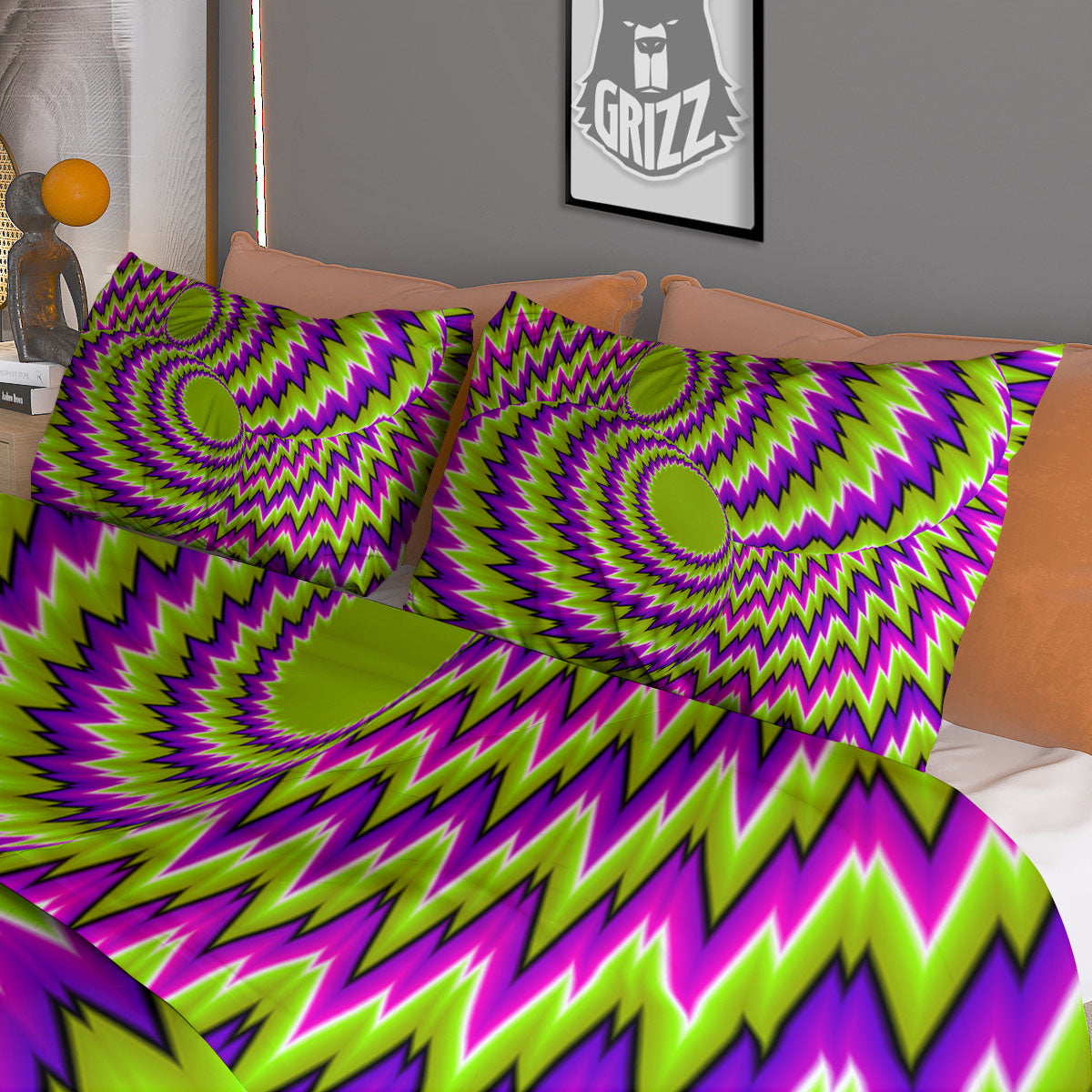 Moving Optical Illusion Green Vortex Duvet Cover Bedding Set