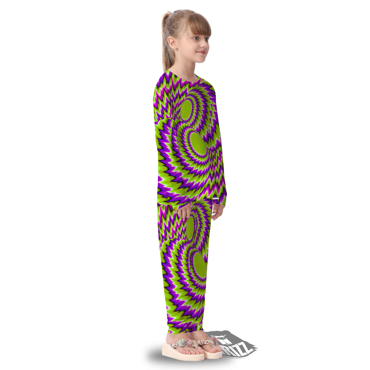Moving Optical Illusion Green Vortex Kid's Pajamas-grizzshop