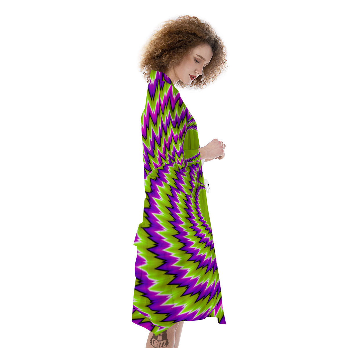 Moving Optical Illusion Green Vortex Kimono-grizzshop