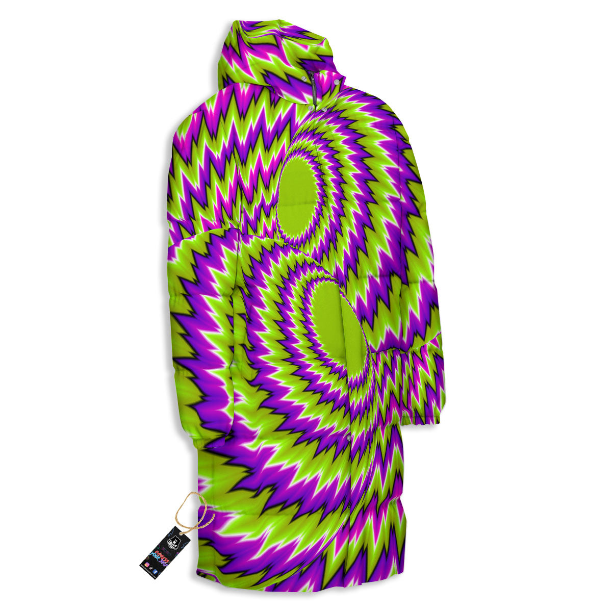 Moving Optical Illusion Green Vortex Long Down Jacket-grizzshop