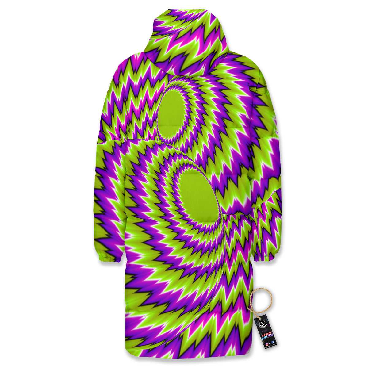 Moving Optical Illusion Green Vortex Long Down Jacket-grizzshop