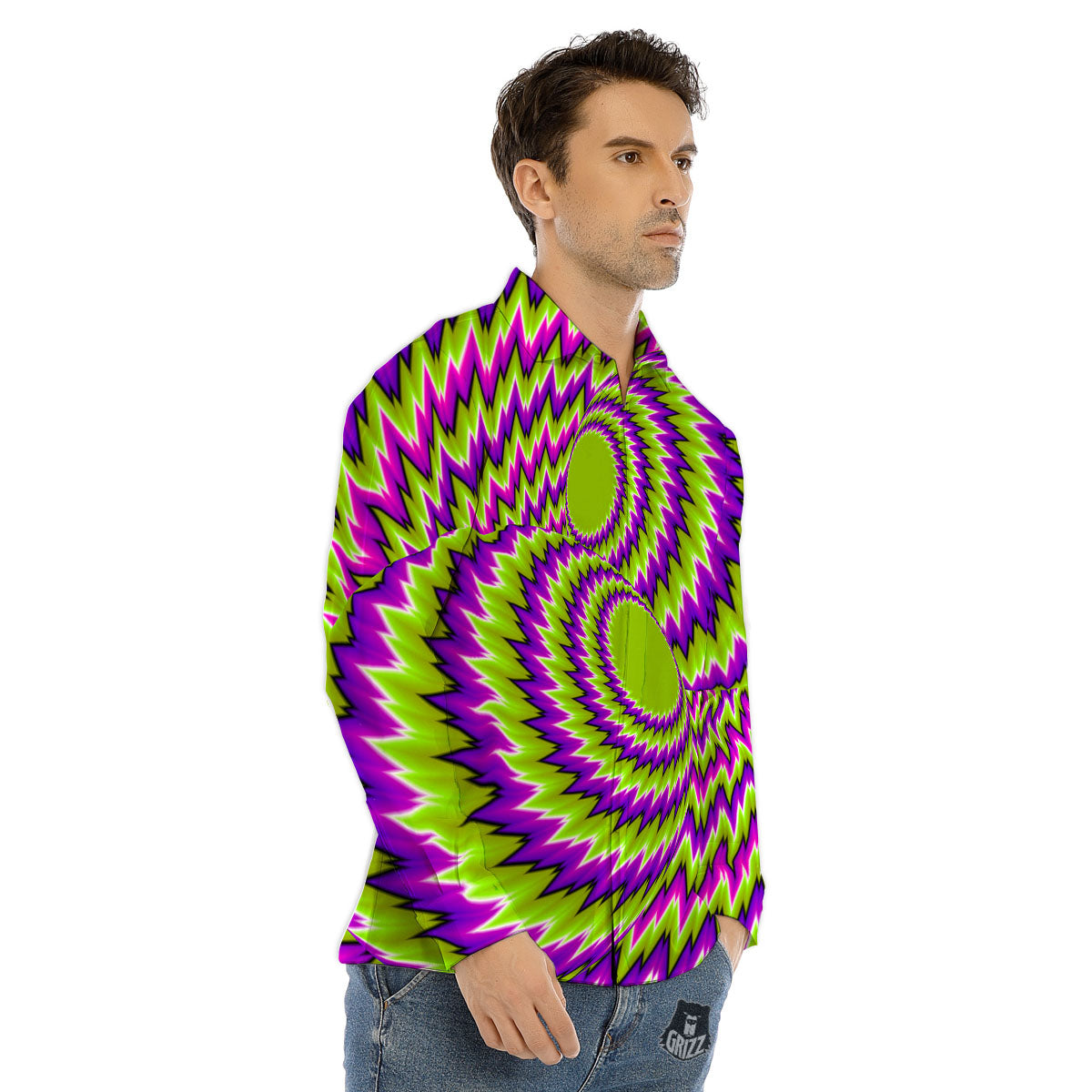 Moving Optical Illusion Green Vortex Men's Dress Shirts-grizzshop