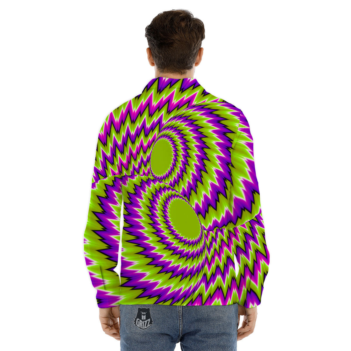 Moving Optical Illusion Green Vortex Men's Dress Shirts-grizzshop