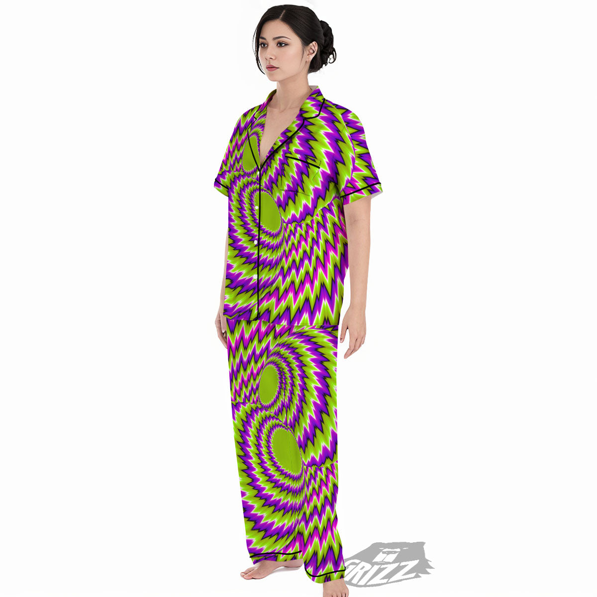 Moving Optical Illusion Green Vortex Women's Pajamas Set-grizzshop