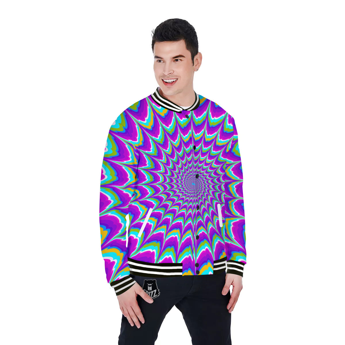 Moving Optical Illusion Purple Dizzy Baseball Jacket-grizzshop