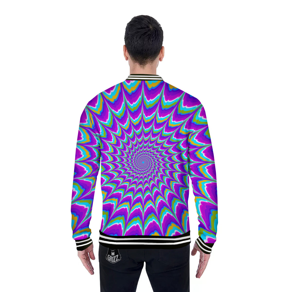 Moving Optical Illusion Purple Dizzy Baseball Jacket-grizzshop