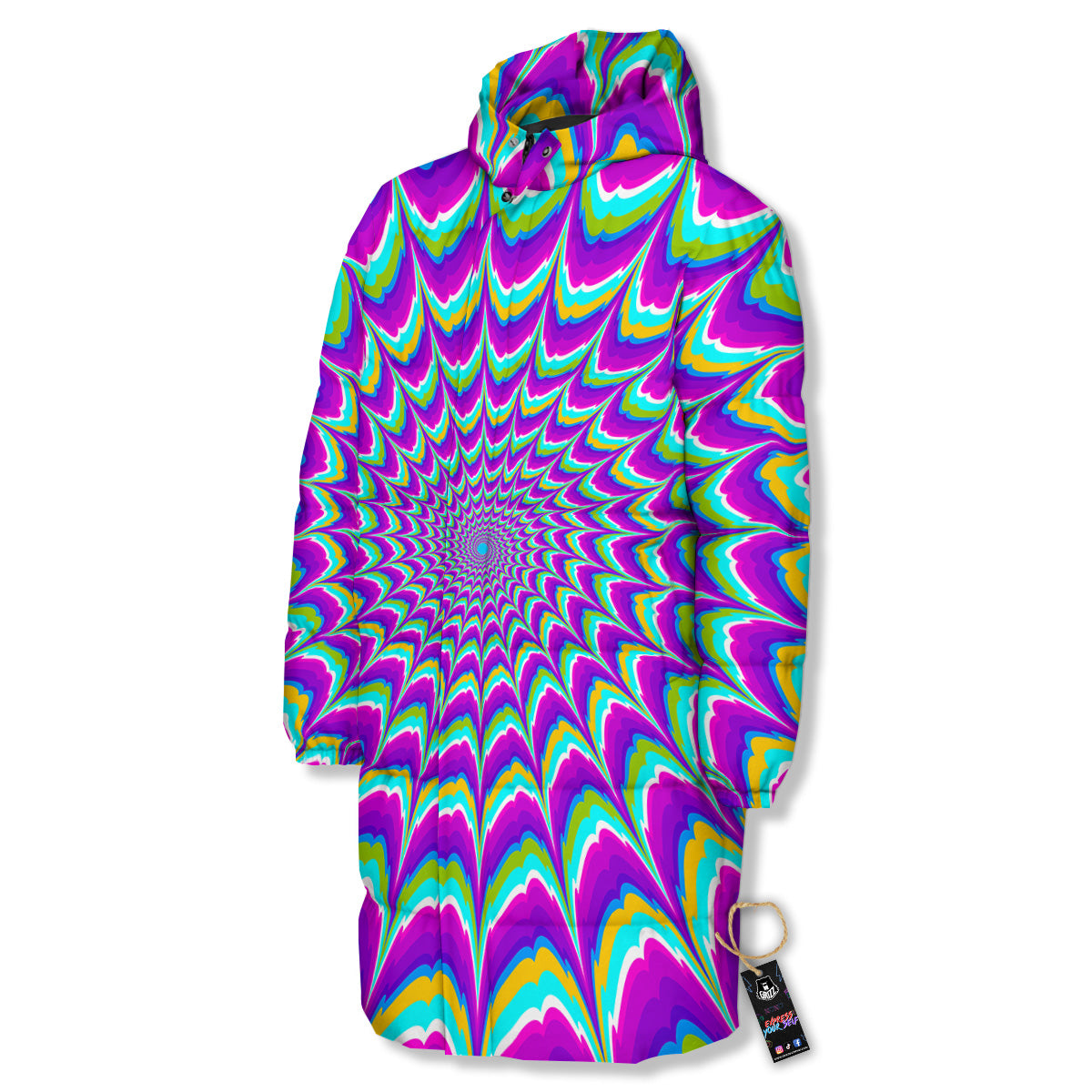 Moving Optical Illusion Purple Dizzy Long Down Jacket-grizzshop