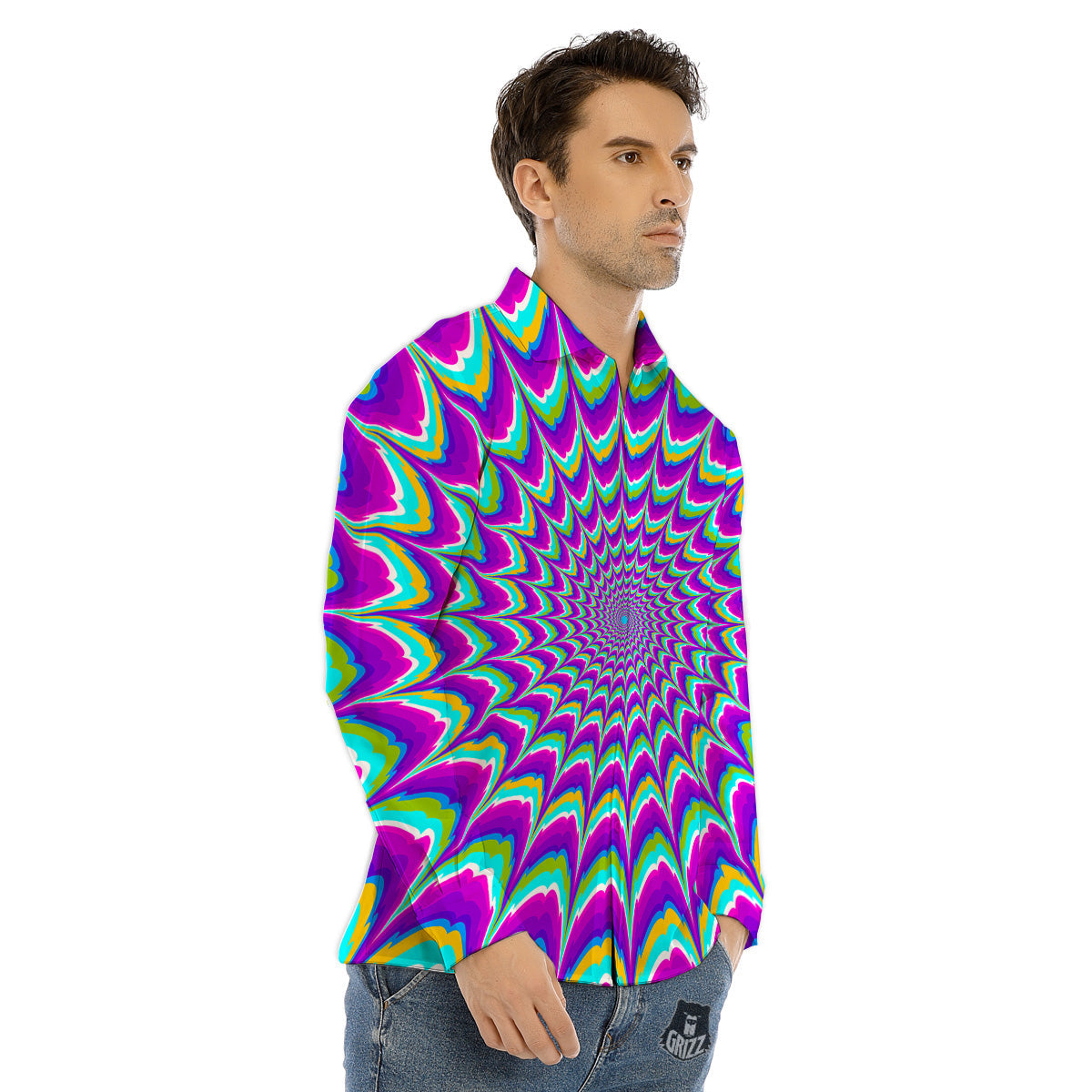 Moving Optical Illusion Purple Dizzy Men's Dress Shirts-grizzshop