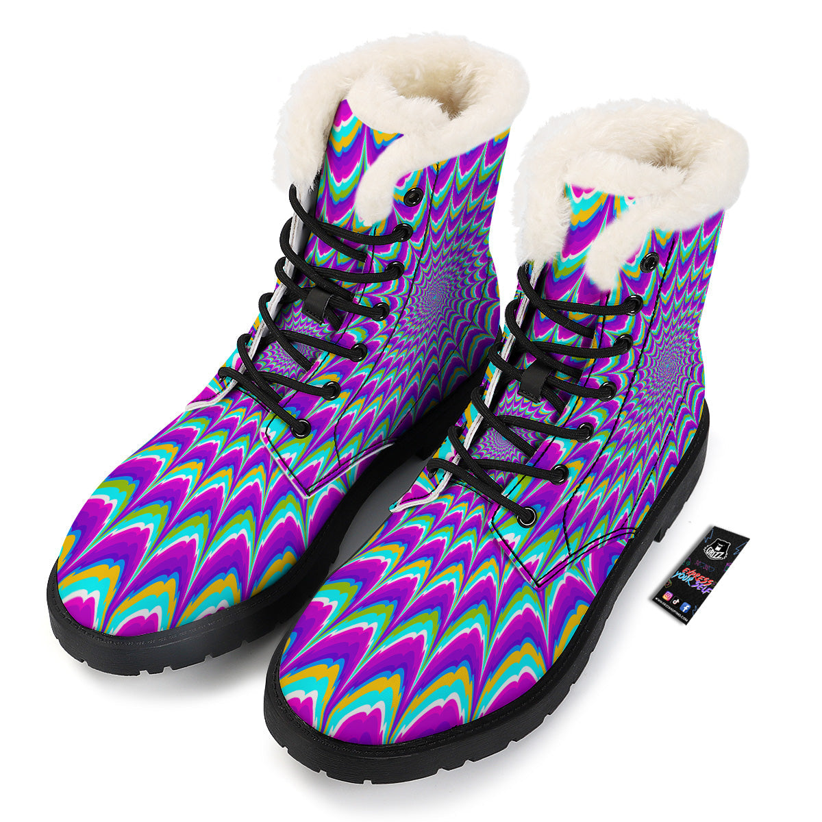 Moving Optical Illusion Purple Dizzy Winter Boots-grizzshop