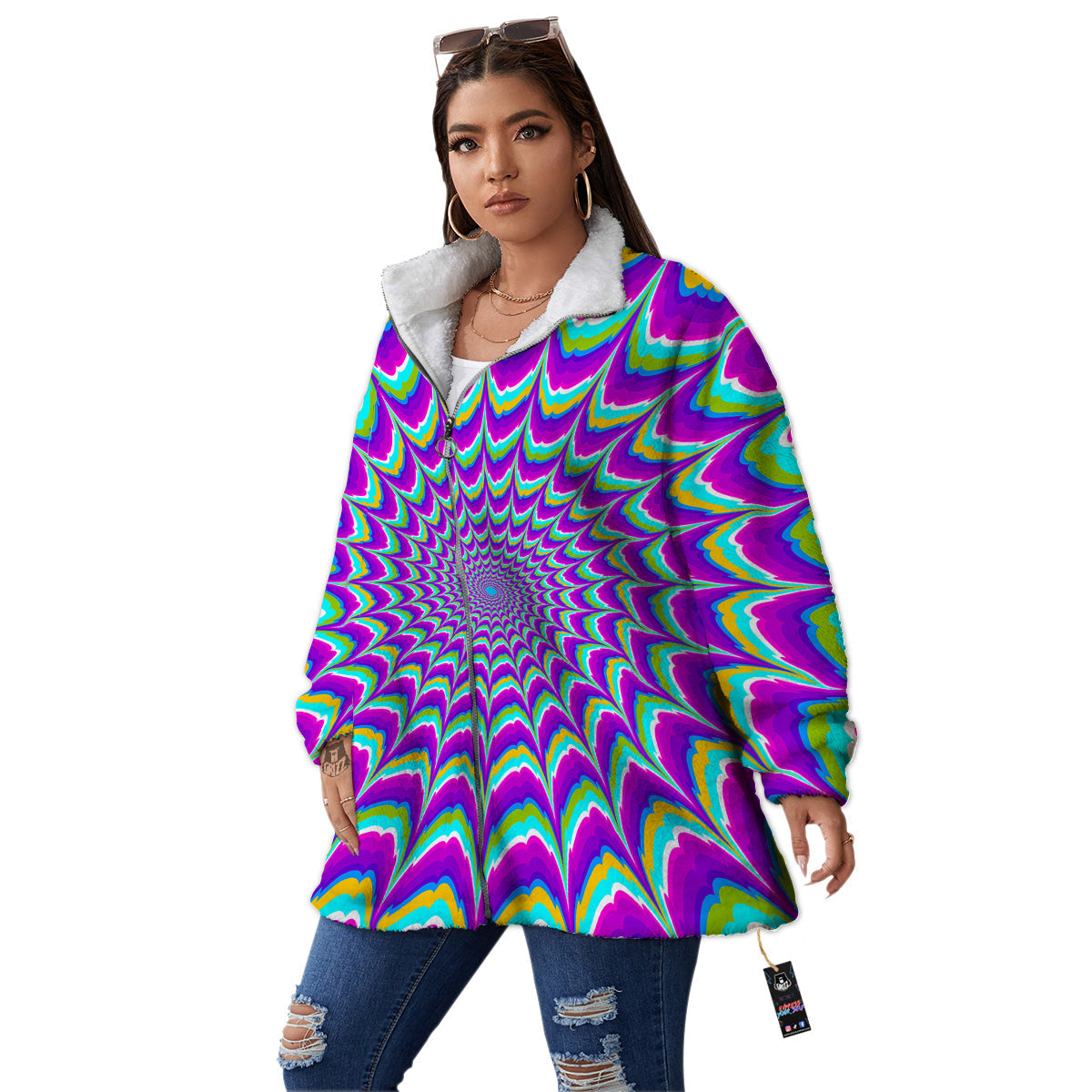 Moving Optical Illusion Purple Dizzy Women's Sherpa Jacket-grizzshop