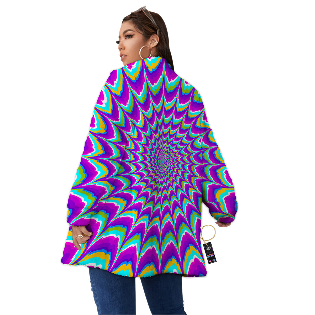 Moving Optical Illusion Purple Dizzy Women's Sherpa Jacket-grizzshop
