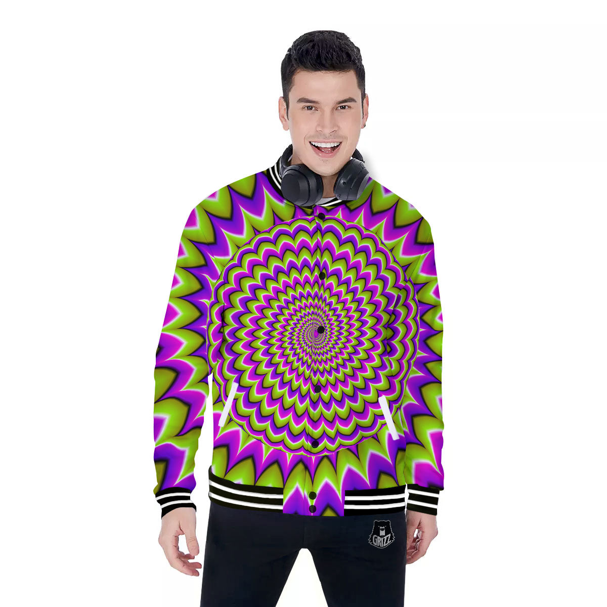 Moving Optical Illusion Spiky Spiral Baseball Jacket-grizzshop