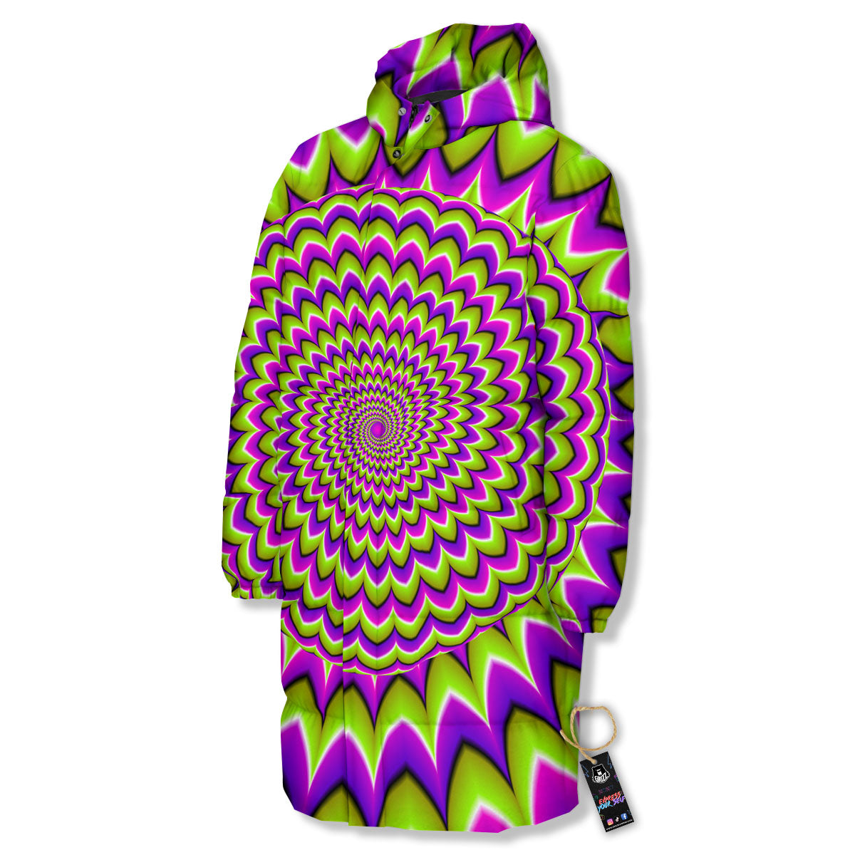 Moving Optical Illusion Spiky Spiral Long Down Jacket-grizzshop