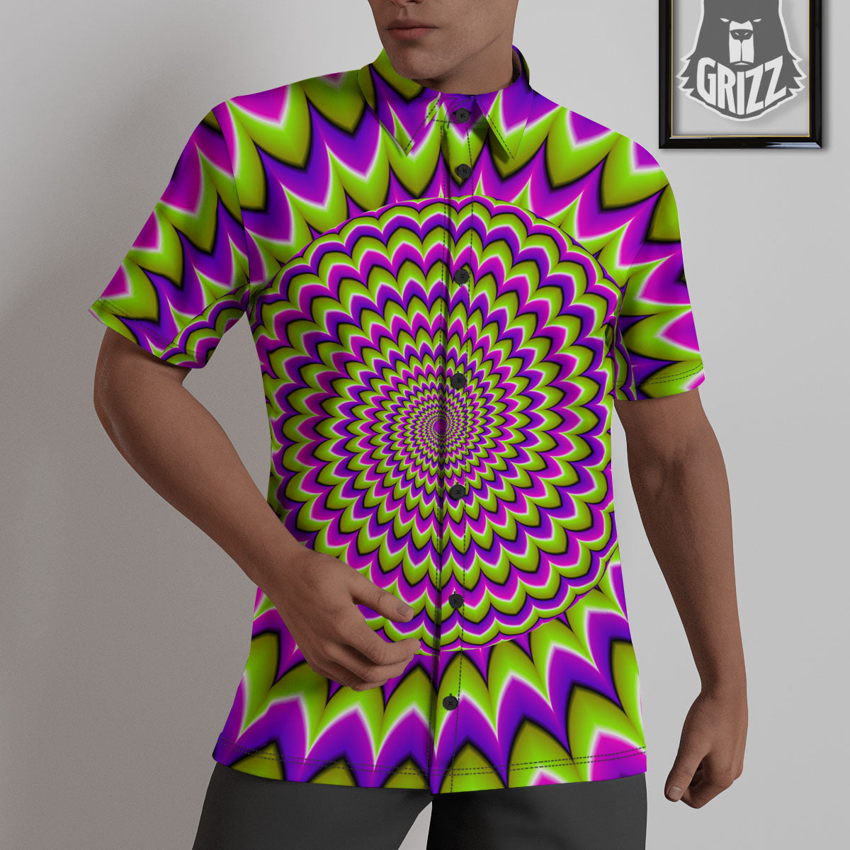 Moving Optical Illusion Spiky Spiral Untucked Shirts-grizzshop