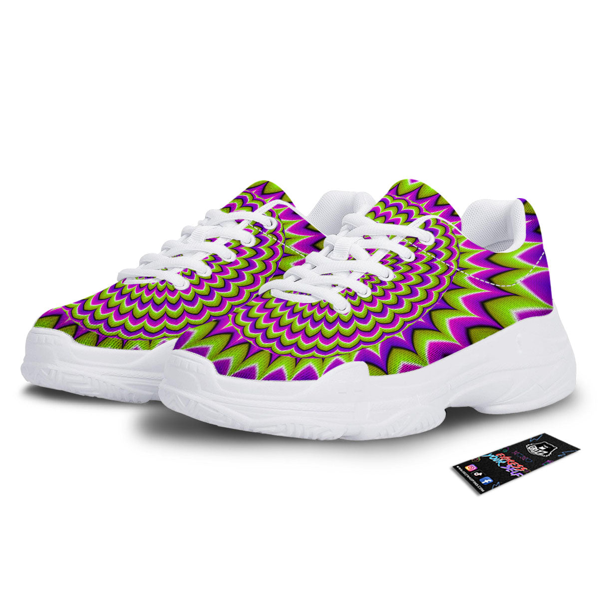Moving Optical Illusion Spiky Spiral White Chunky Shoes-grizzshop