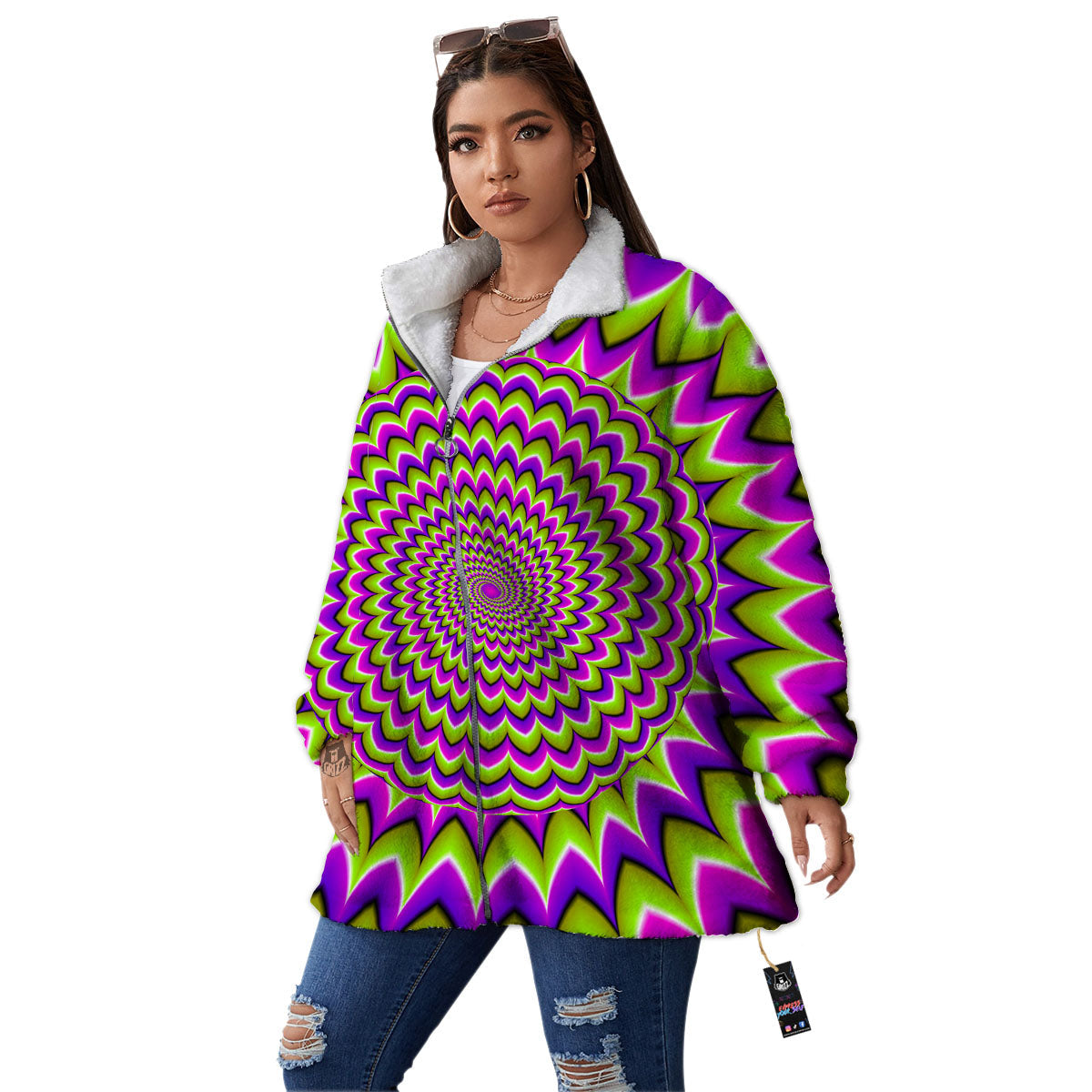 Moving Optical Illusion Spiky Spiral Women's Sherpa Jacket-grizzshop