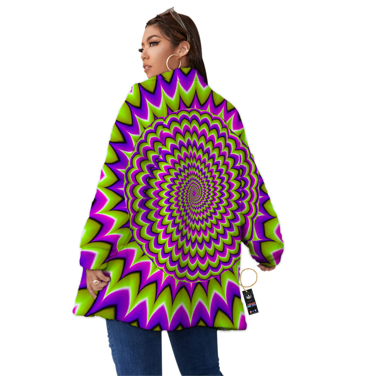 Moving Optical Illusion Spiky Spiral Women's Sherpa Jacket-grizzshop
