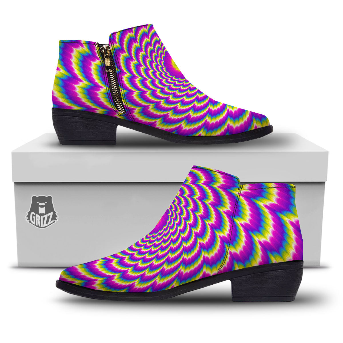 Moving Optical Illusion Spiral Colors Ankle Boots-grizzshop