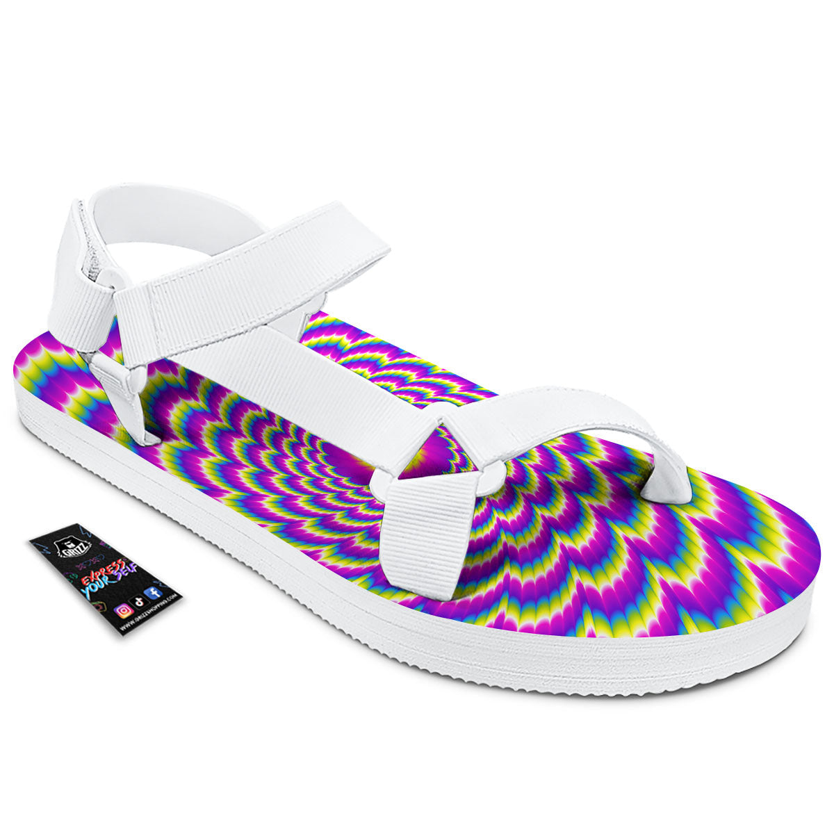 Moving Optical Illusion Spiral Colors White Open Toe Sandals-grizzshop
