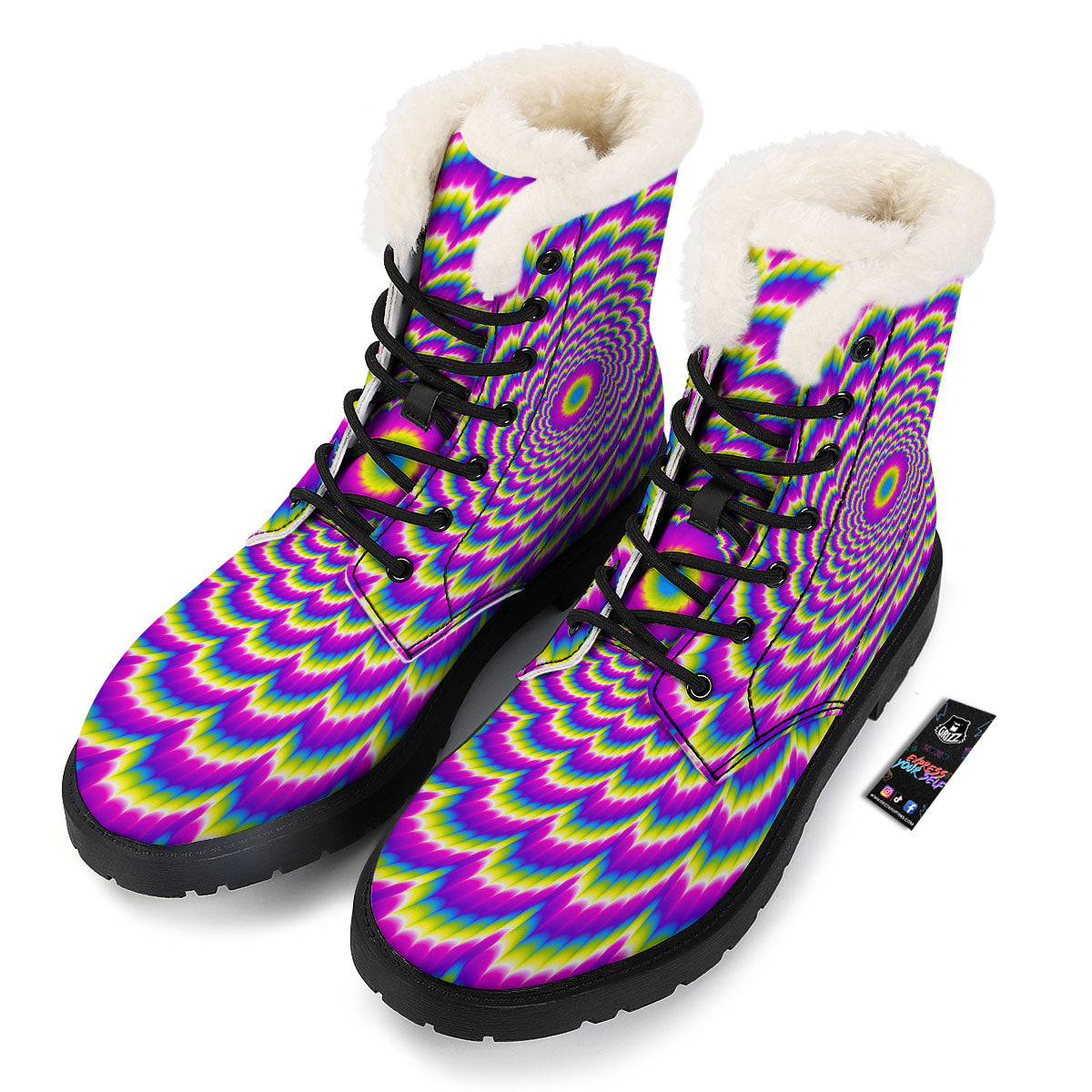 Moving Optical Illusion Spiral Colors Winter Boots-grizzshop