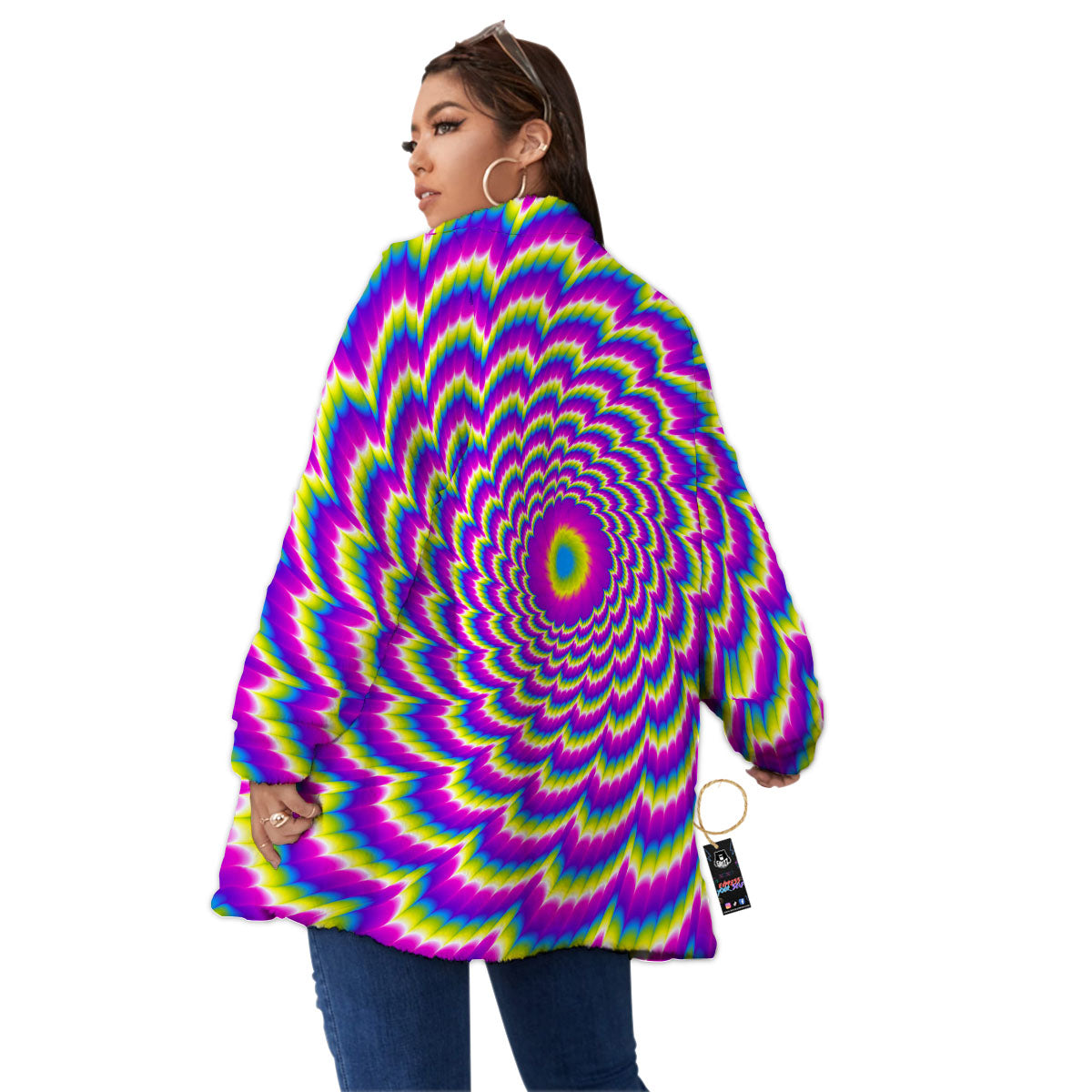 Moving Optical Illusion Spiral Colors Women's Sherpa Jacket-grizzshop
