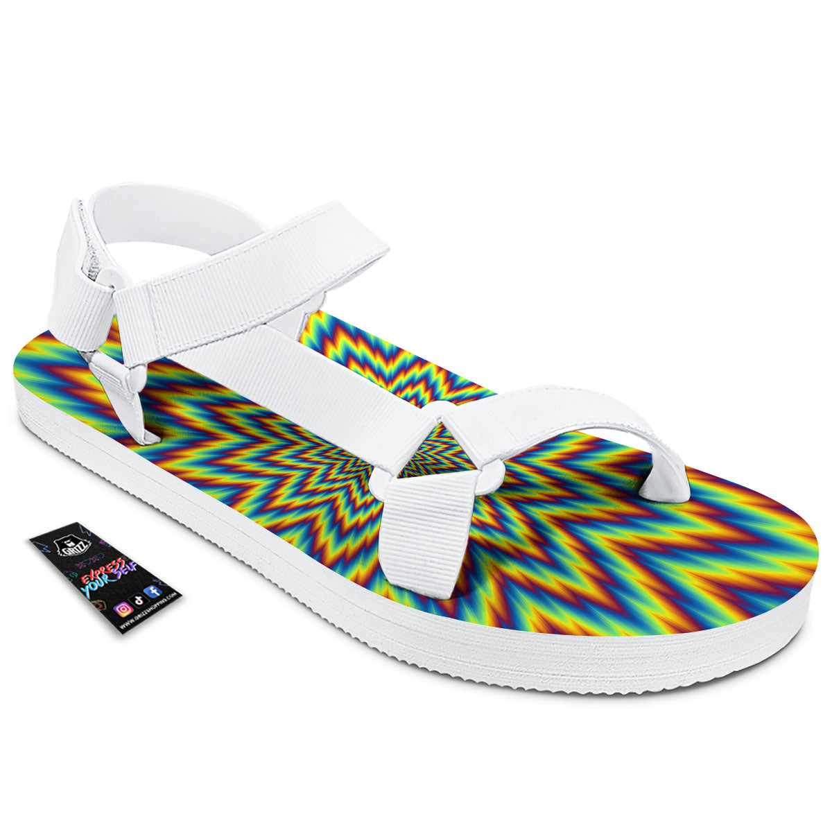 Moving Optical Illusion Spiral Expansion White Open Toe Sandals-grizzshop