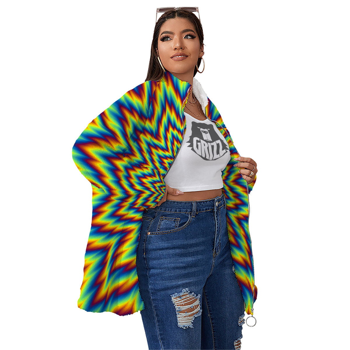 Moving Optical Illusion Spiral Expansion Women's Sherpa Jacket-grizzshop