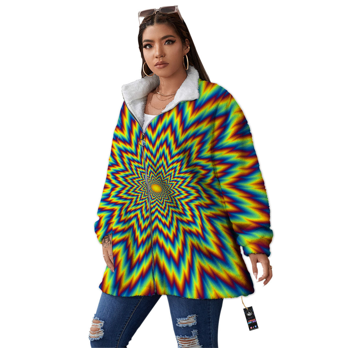 Moving Optical Illusion Spiral Expansion Women's Sherpa Jacket-grizzshop