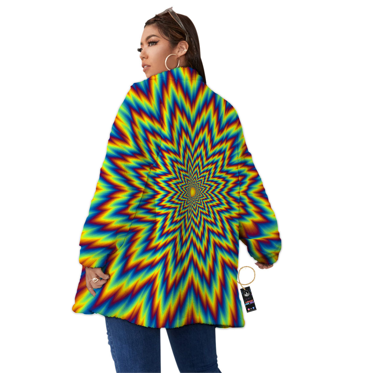 Moving Optical Illusion Spiral Expansion Women's Sherpa Jacket-grizzshop