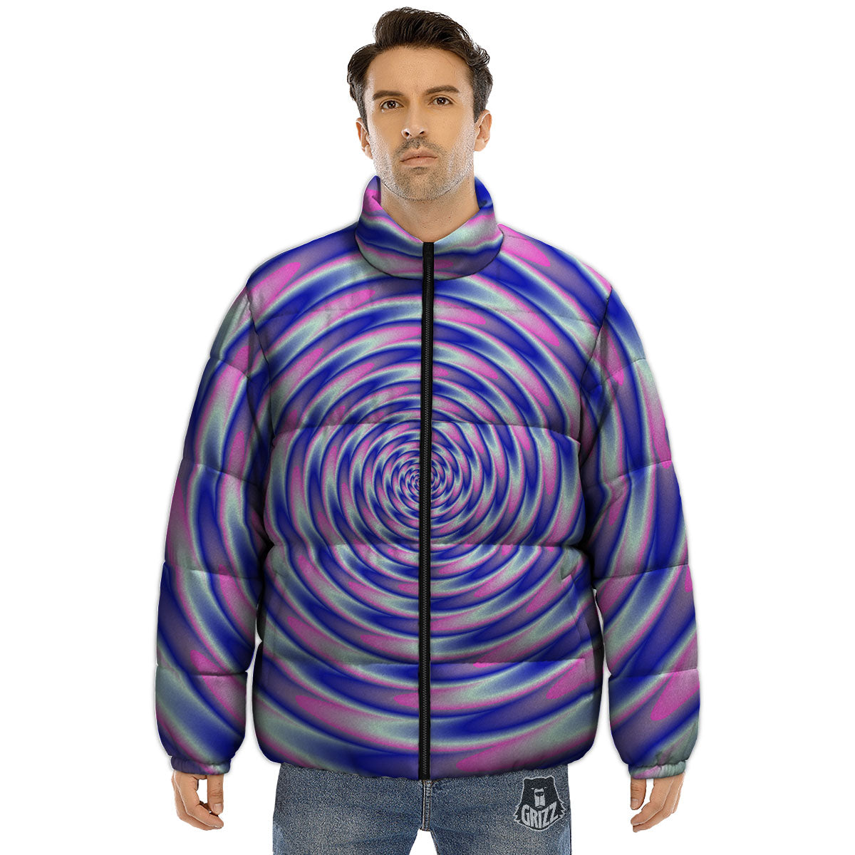 Moving Optical Illusion Twisted Colors Puffer Jacket-grizzshop