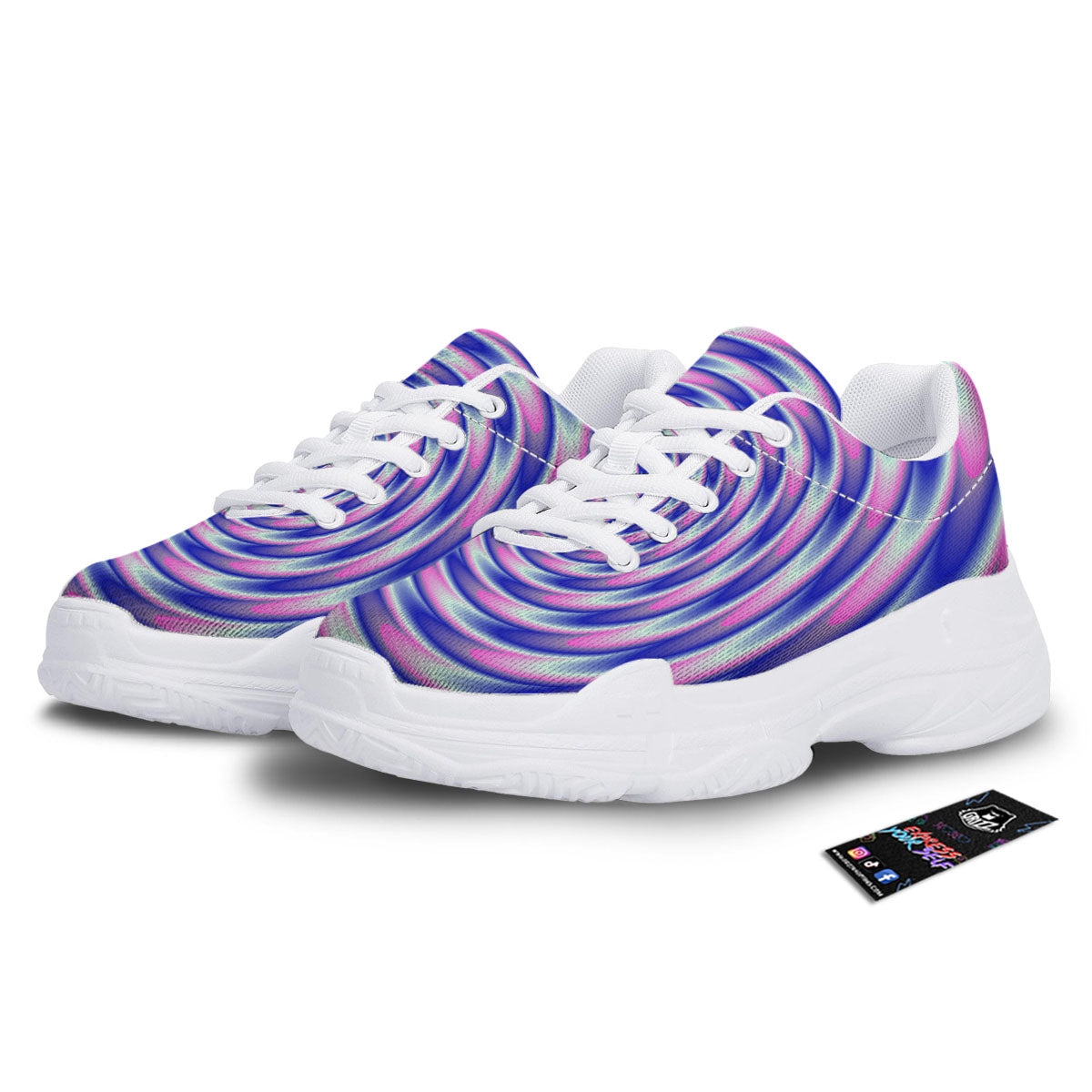 Moving Optical Illusion Twisted Colors White Chunky Shoes-grizzshop