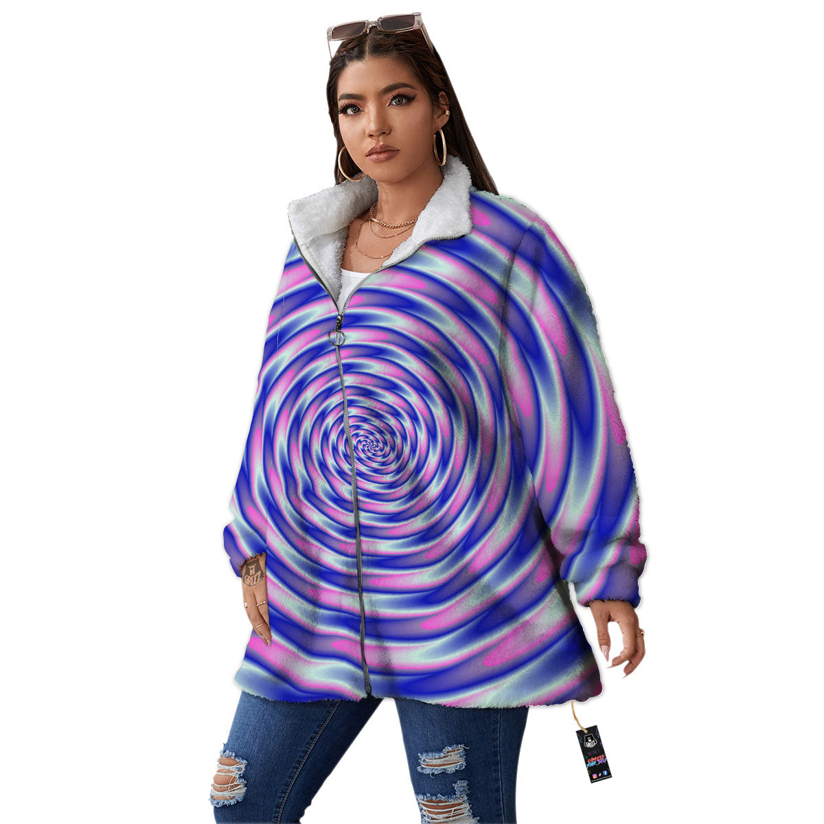 Moving Optical Illusion Twisted Colors Women's Sherpa Jacket-grizzshop