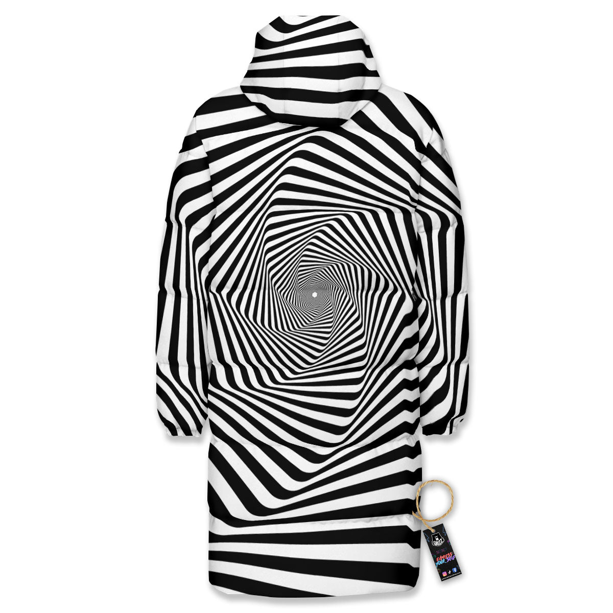 Moving Optical Illusion Twisted Spiral Long Down Jacket-grizzshop